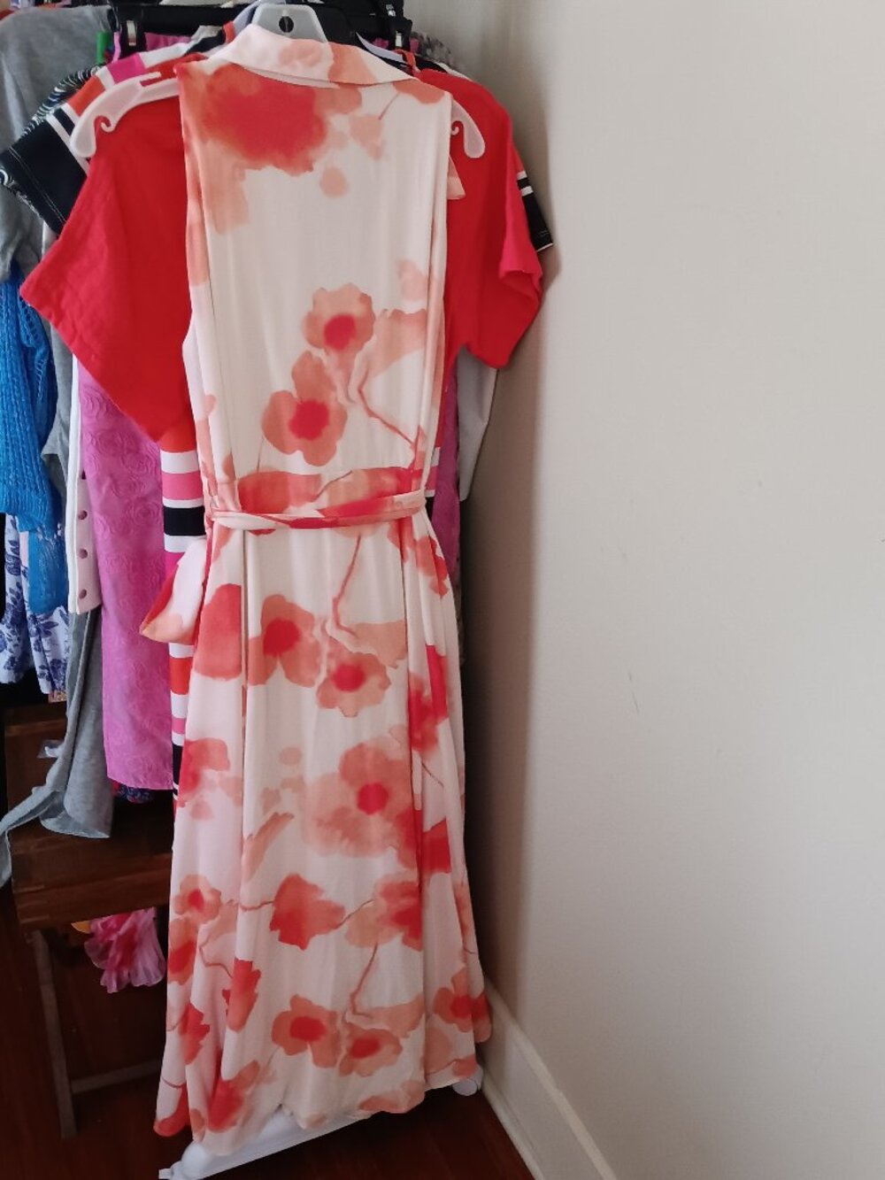NWT Donna Karan New York Peony Coral & Red Sleeveless Maxi Crepe Dress Size 12 - Picture 9 of 14